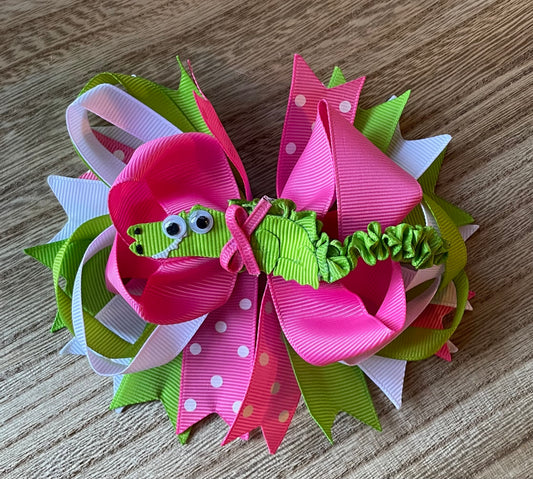 Pink and Green Alligator Clip and Bow Set